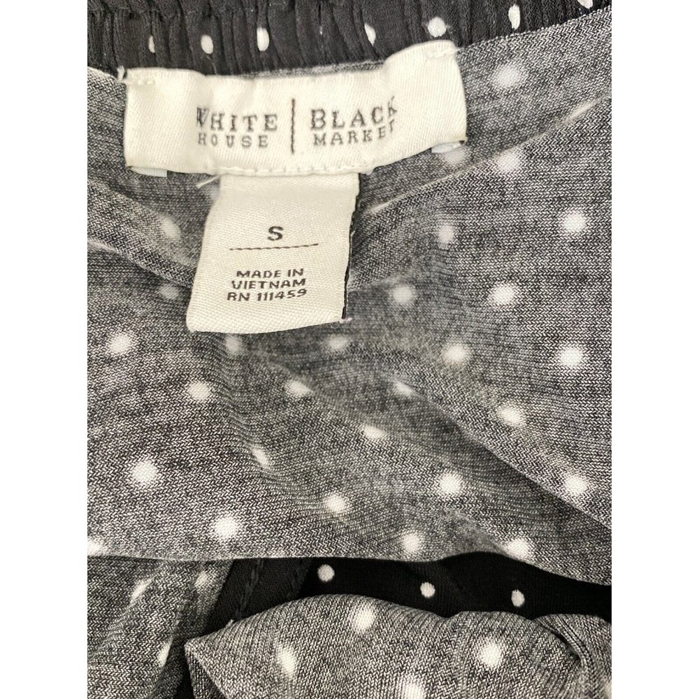 White House/Black Market Blouse Size S Black w/White Dots Cap Sleeve - Picture 4 of 6